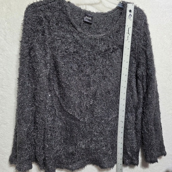 Rafaella Fuzzy Knit Sweater Sparkle Accents Charcoal Gray Long Sleeve Top Size M - Picture 7 of 9